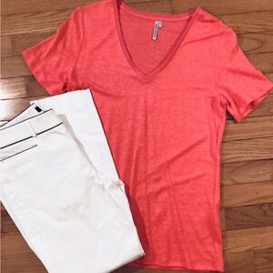 NEW BANANA REPUBLIC 100% LINEN VNECK SHORT SLEEVE TEE CORAL STAYS COOL IN HEAT!